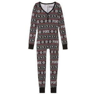 PINK Christmas Thermal Onesie Pajamas w/ Butt Flap